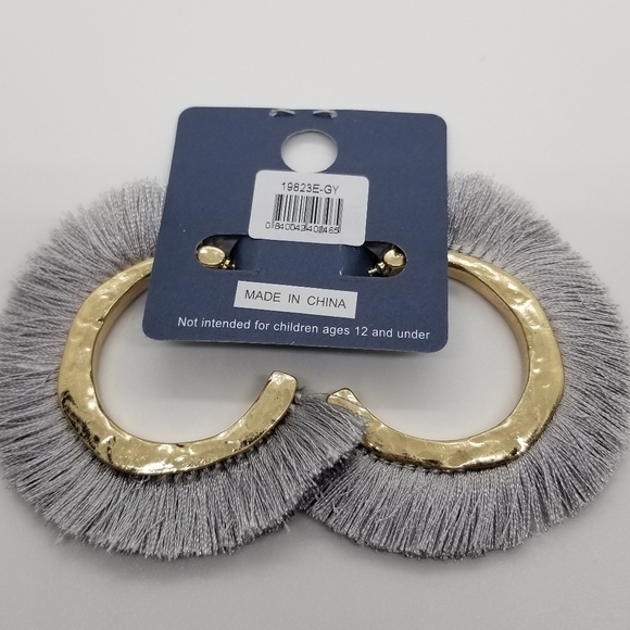 Crave gold and gray fringe hoop earrings new on card - Picture 2 of 2